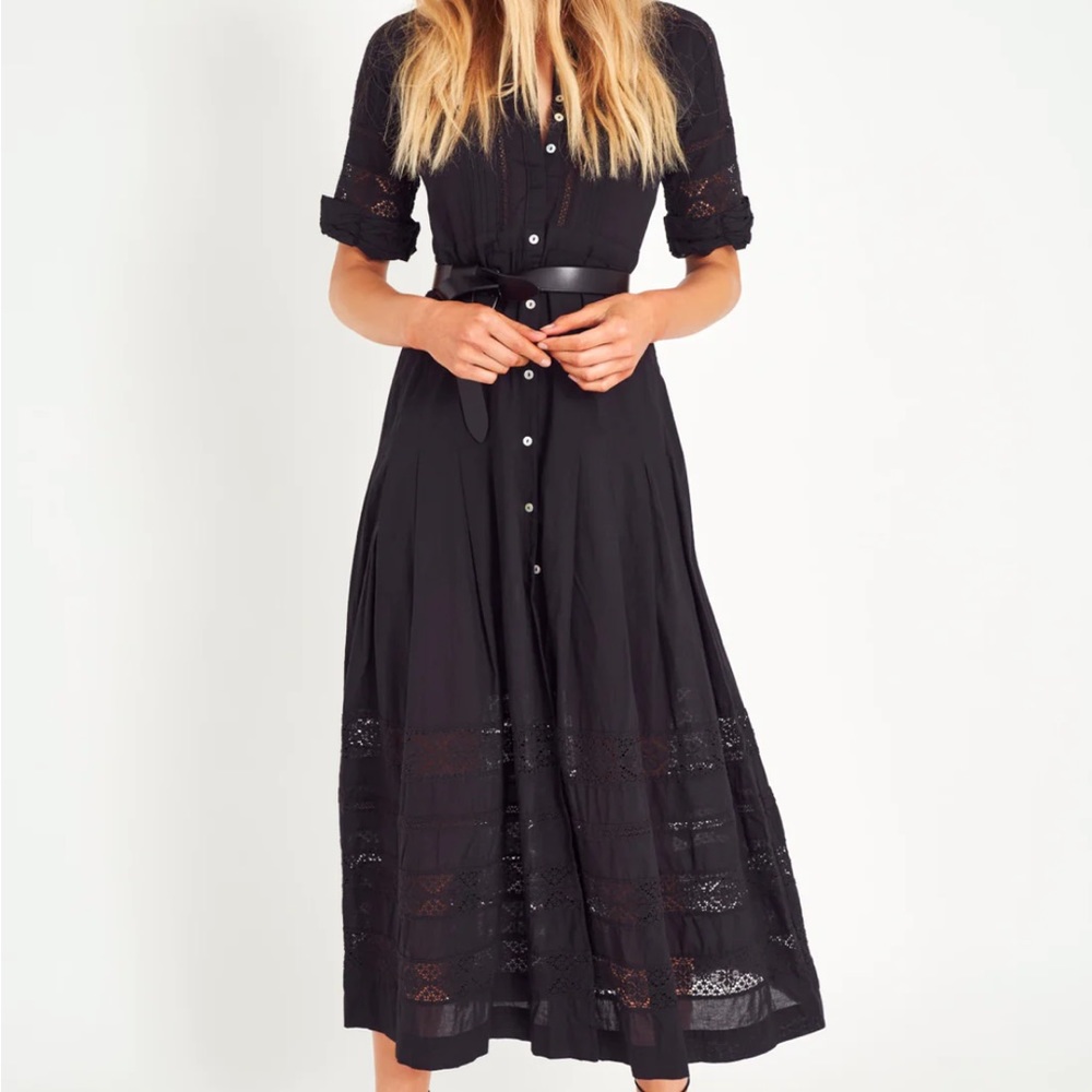 LoveShackFancy Black Midi Dress Edie
